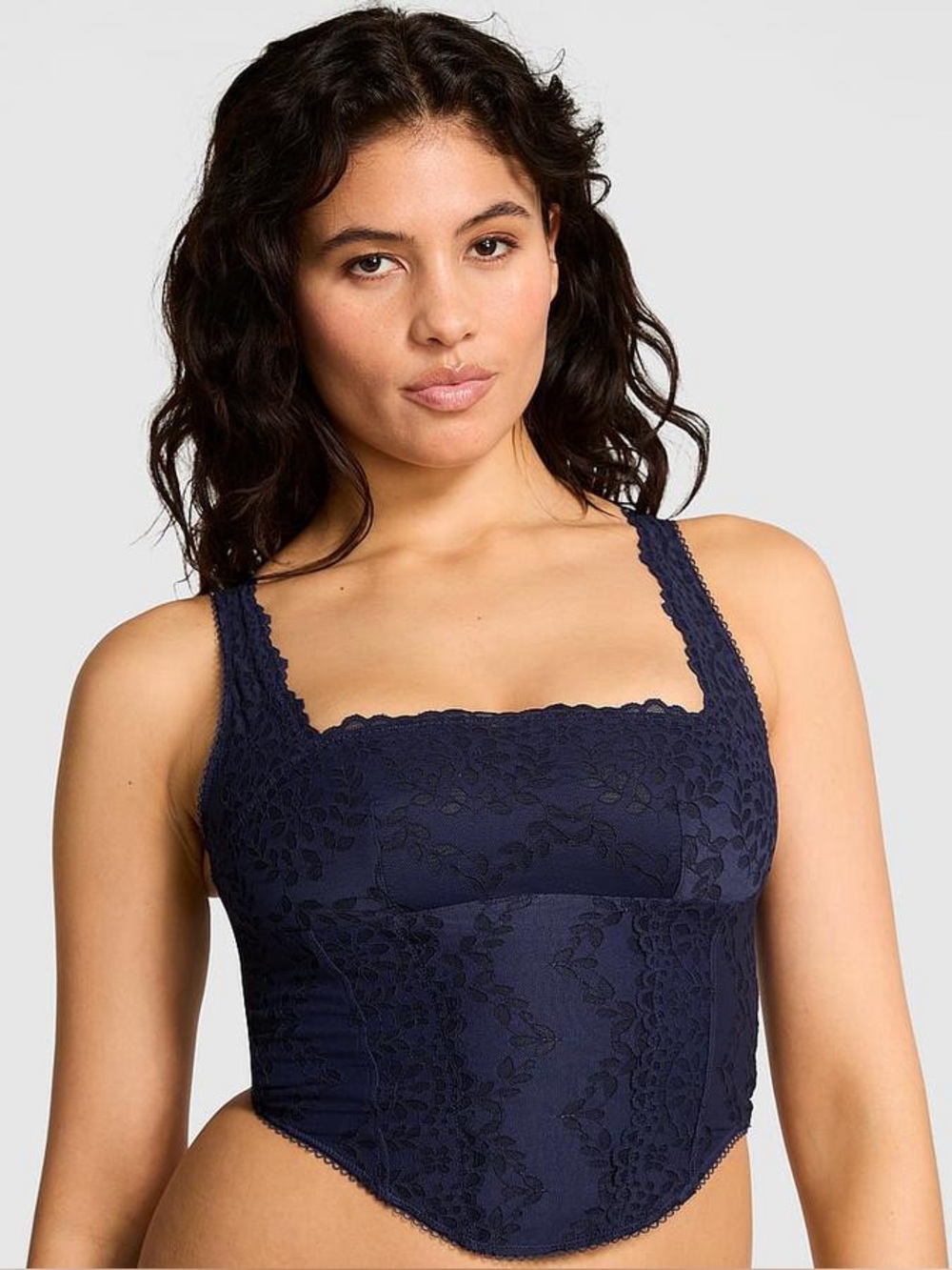 Victoria's Secret navy blue lace mesh corset top